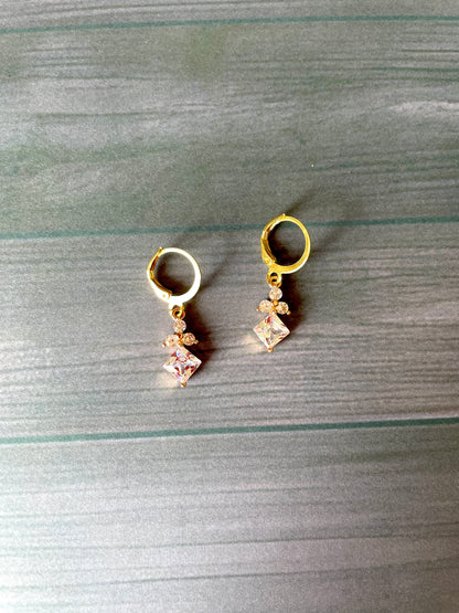 Brass Cubic Zirconia Dangle Earrings – Sparkling Everyday Statement Jewelry