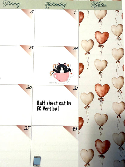 Holiday Coffee Mug Cat Planner Stickers | Hand Drawn Cat Icons | Christmas Halloween Valentine’s Day | Half Sheet Mini