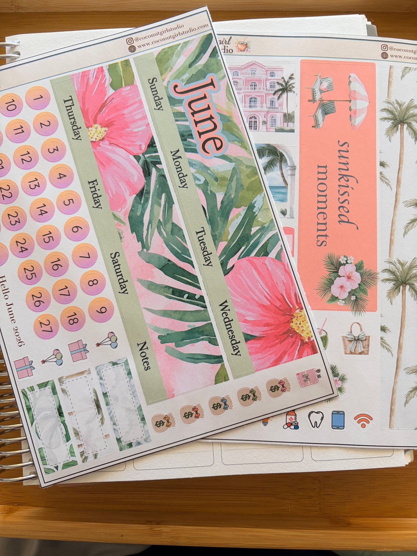 June Monthly Planner Sticker Kit – Tropical Hibiscus Theme