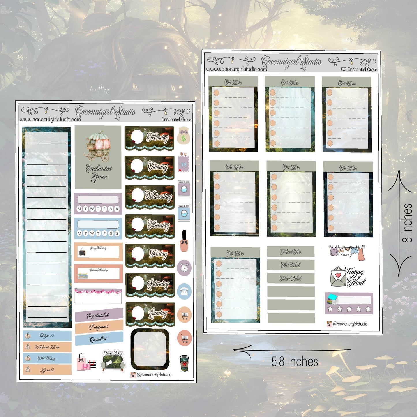 Enchanted Grove Weekly Kit planner stickers