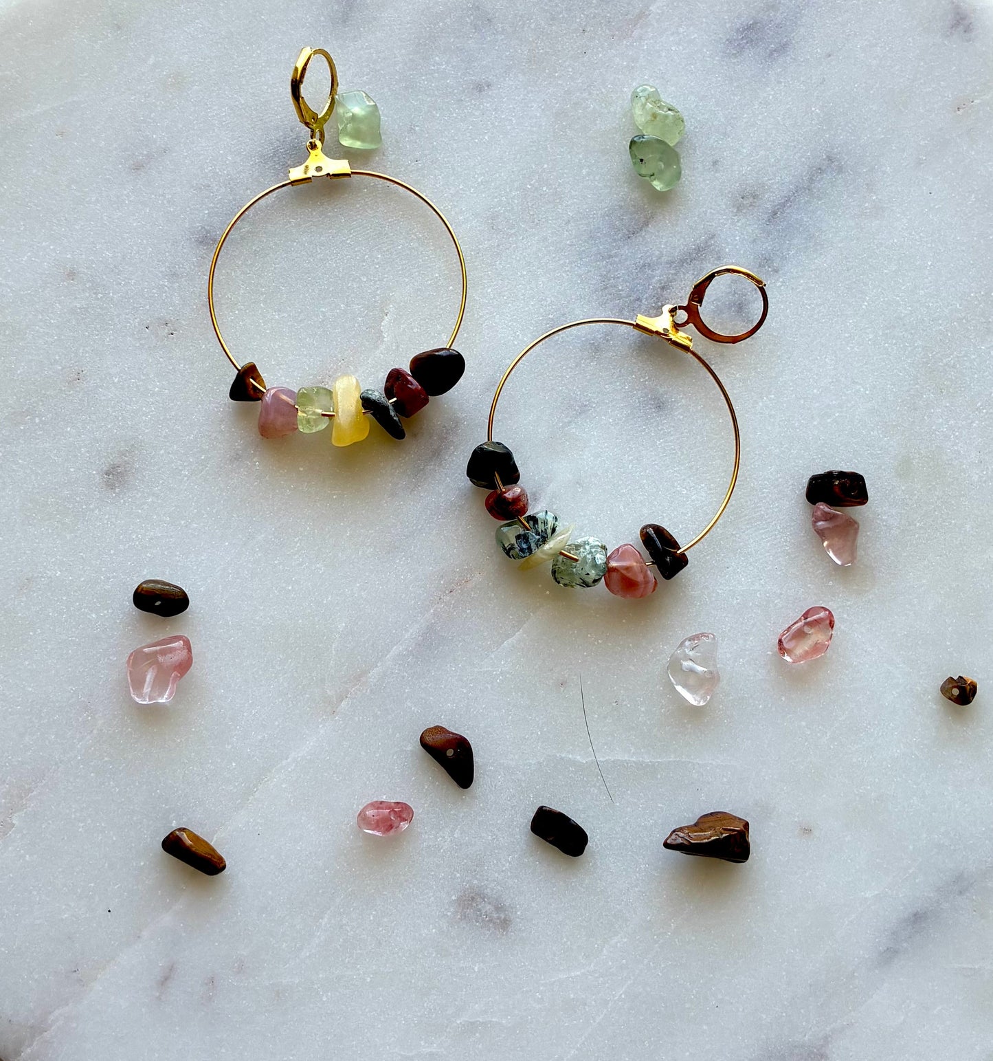 Brass hoop earrings with Autumn colored Rocks