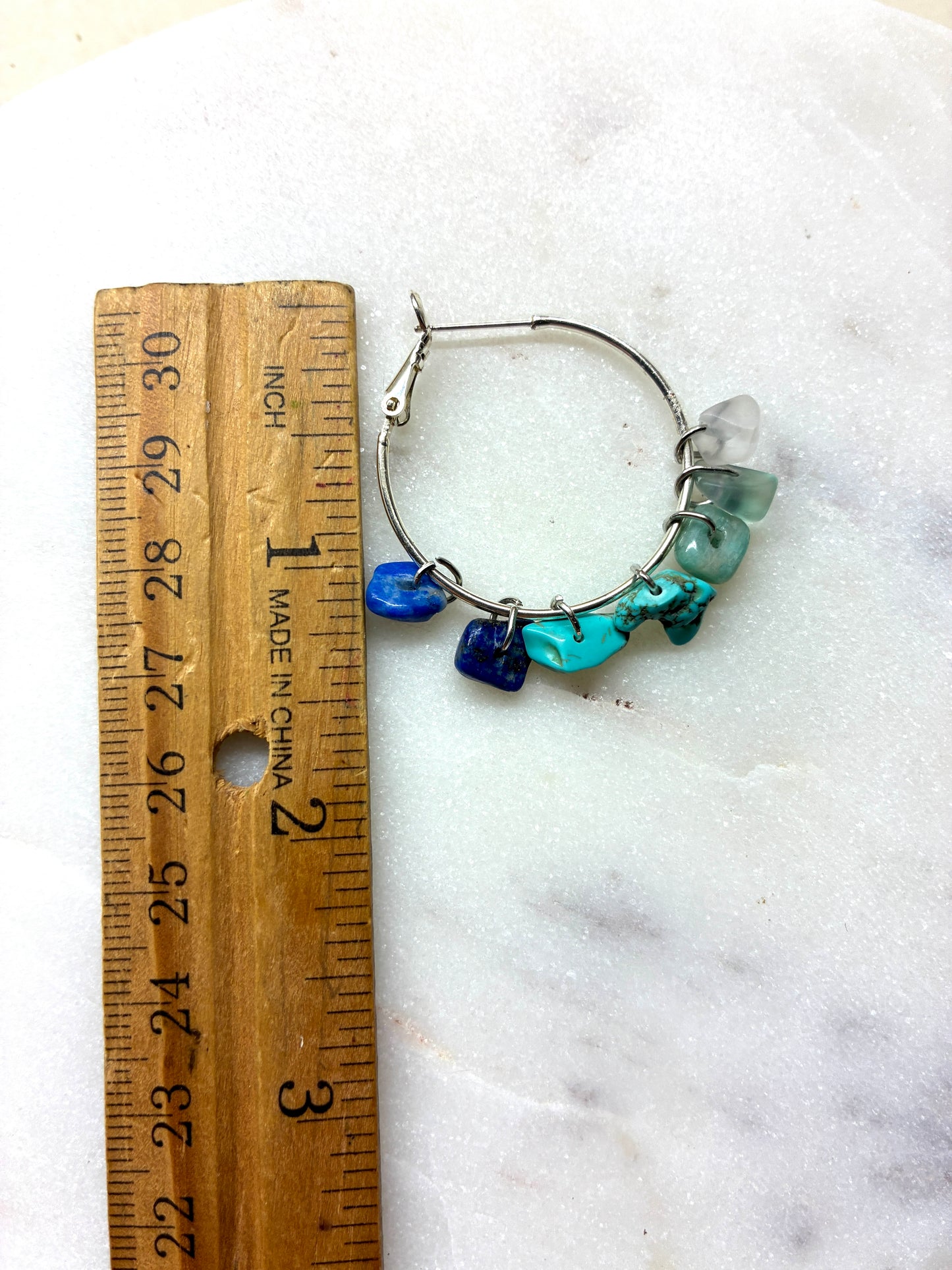 Seafoam Green Silver Hoop Earrings – Minimal Coastal Boho Jewelry