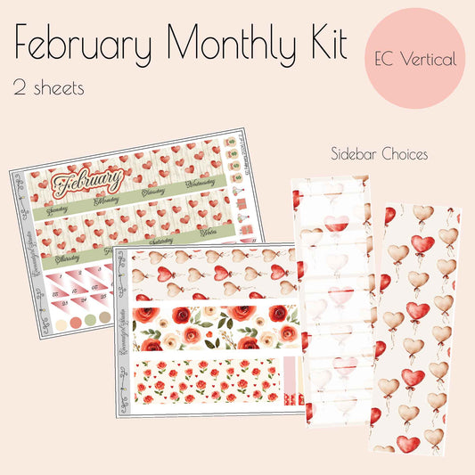 February Monthly Planner Sticker Kit | Red & Pink Valentine Aesthetic