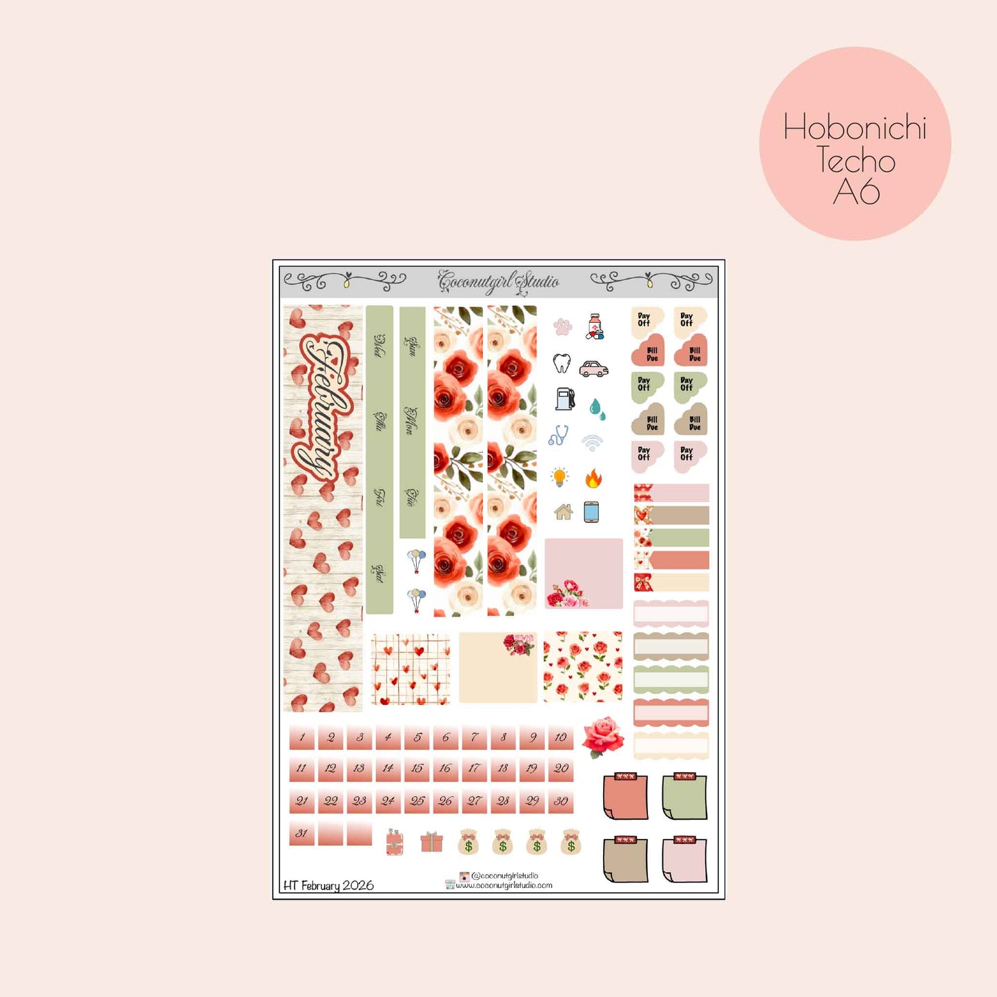 February Monthly Planner Sticker Kit | Red & Pink Valentine Aesthetic