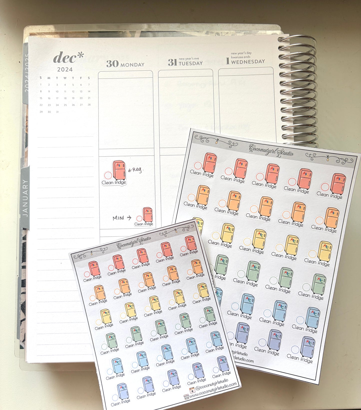 Monthly Cleaning Planner Stickers | Fridge, Oven & Cabinet Cleaning Icons