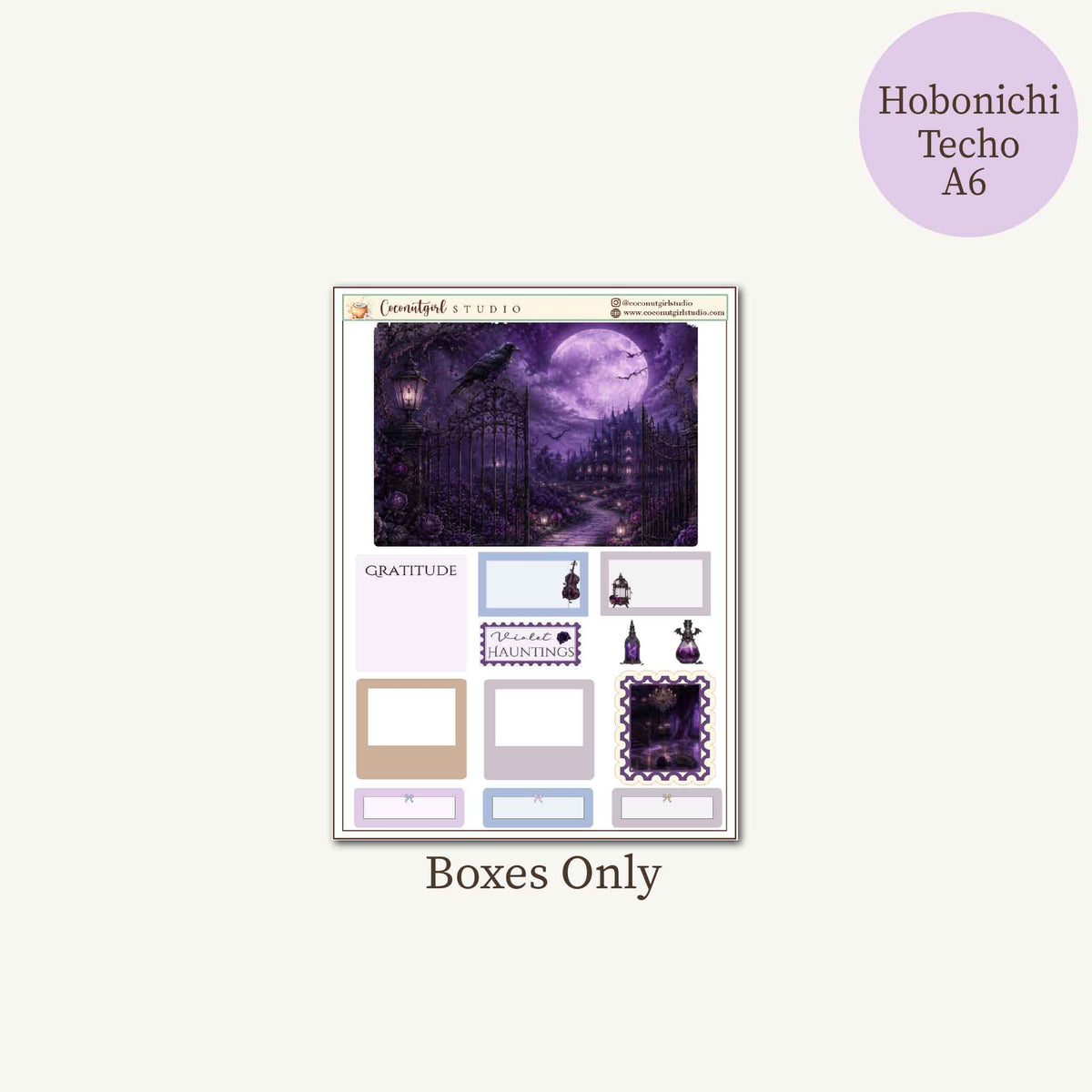 Violet Haunting Gothic Halloween Planner Sticker Kit – Purple Raven and Haunted Mansion | Hobonichi A6