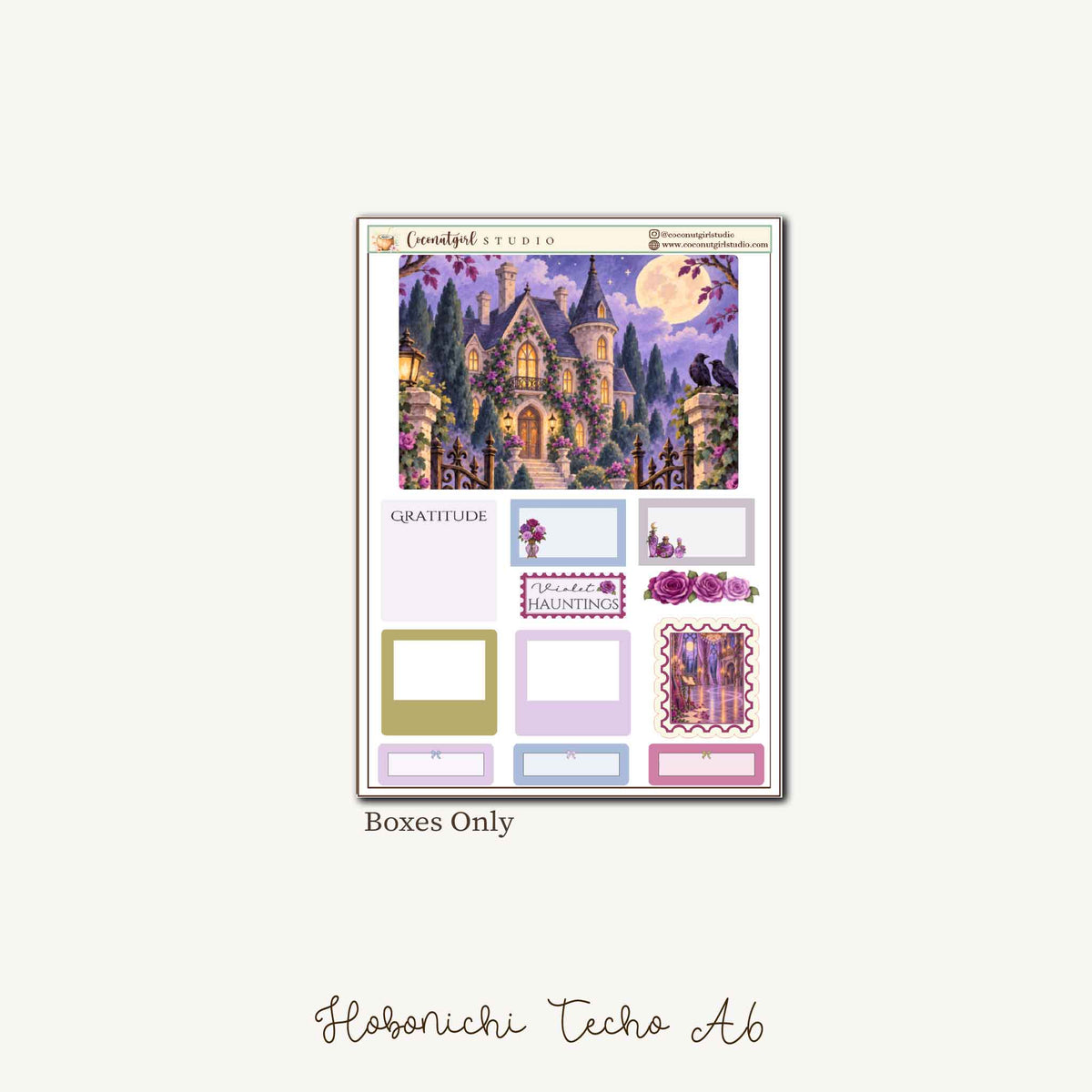 Violet Haunting Gothic Halloween Planner Sticker Kit – Purple Raven and Haunted Mansion | Hobonichi A6