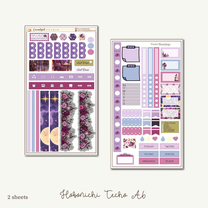 Violet Haunting Gothic Halloween Planner Sticker Kit – Purple Raven and Haunted Mansion | Hobonichi Weeks