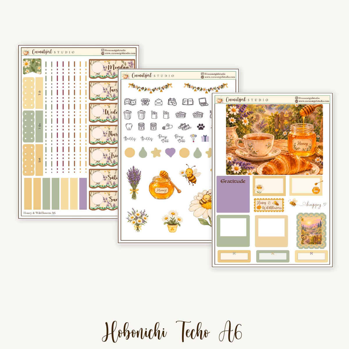 Honey & Wildflowers Weekly Planner Sticker Kit | Hobonichi Original A6