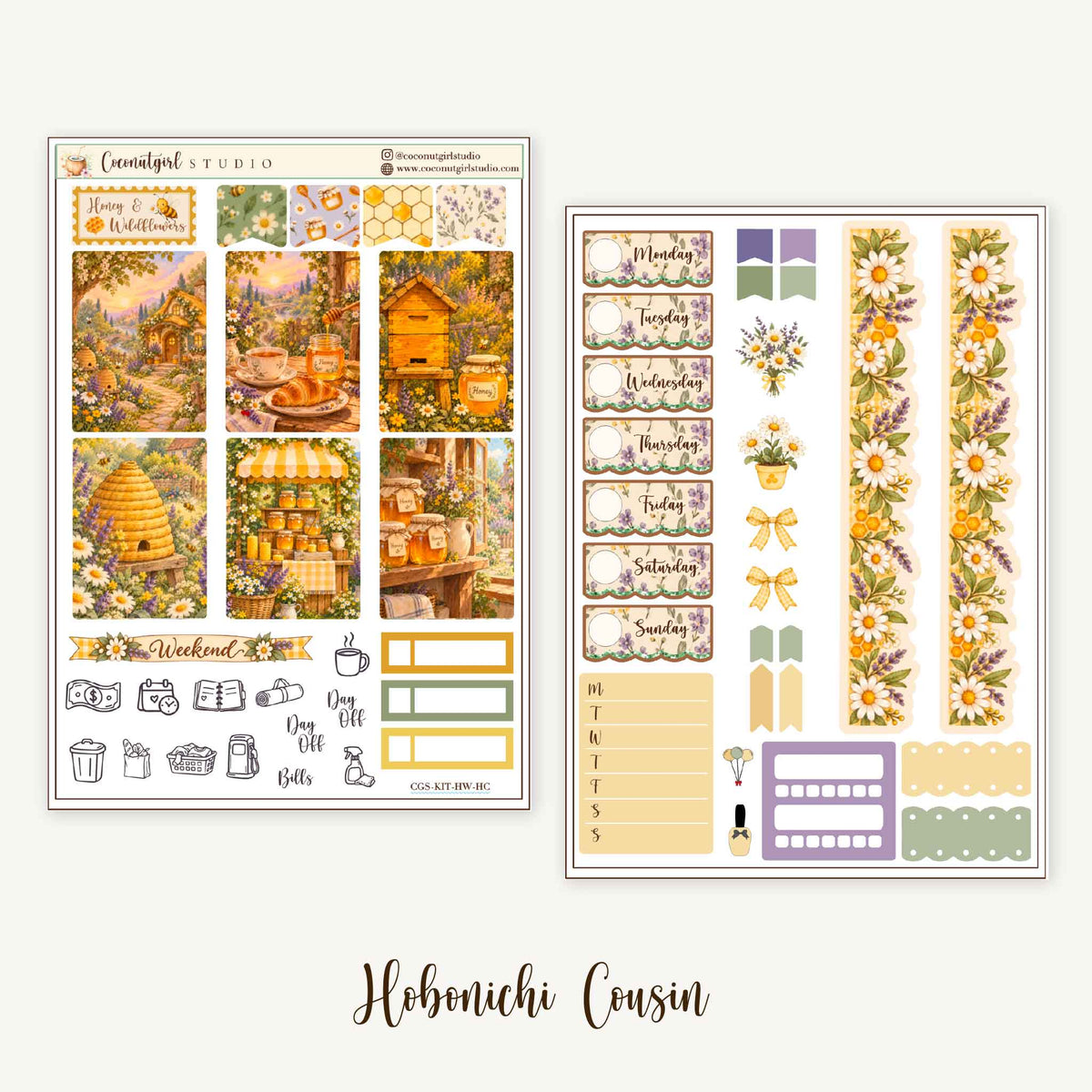 Honey & Wildflowers Weekly Planner Sticker Kit | Hobonichi Cousin