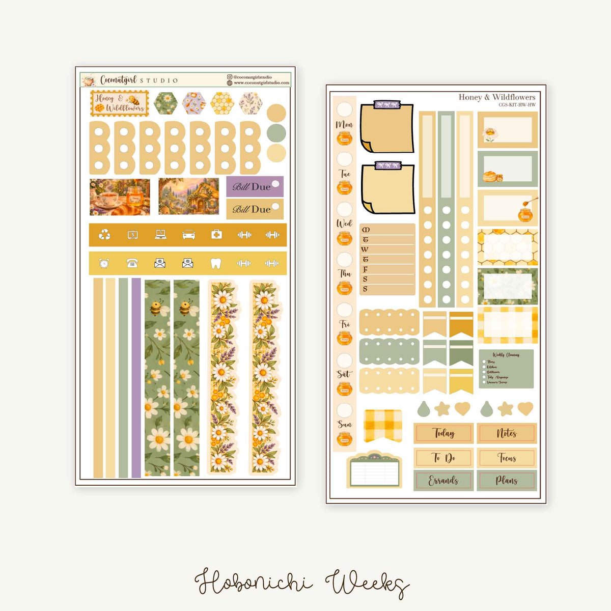 Honey & Wildflowers Weekly Planner Sticker Kit | Hobonichi Weeks