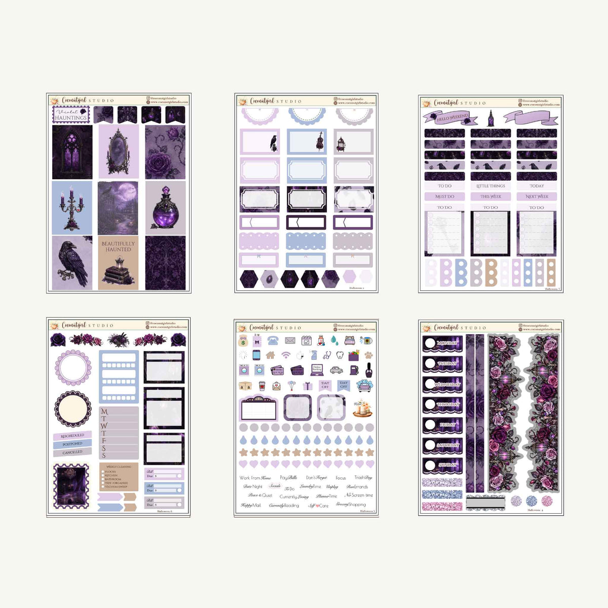 Violet Haunting Gothic Halloween Planner Sticker Kit