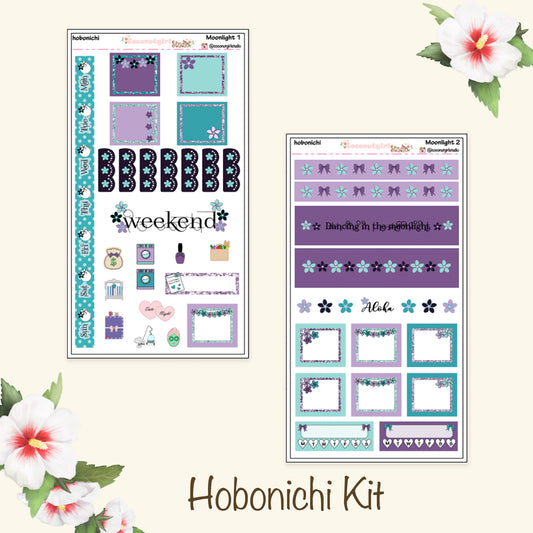 Black & Purple Plumeria Weekly Kit Planner Stickers | Floral Planning Set | Moonlight
