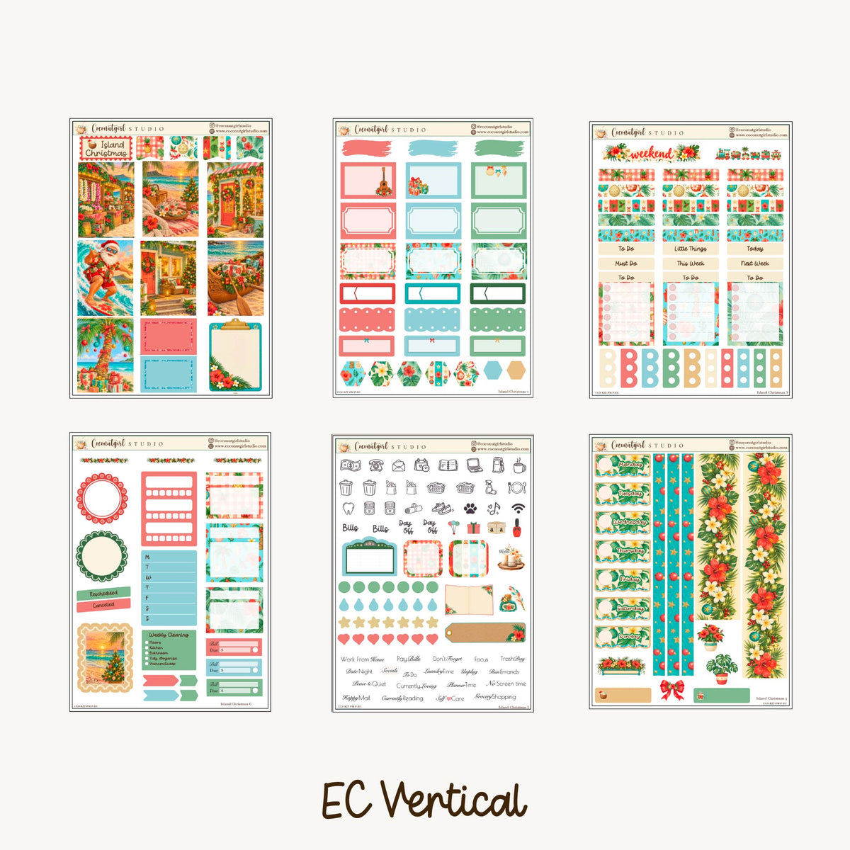Island Christmas Planner Sticker Kit | Tropical Holiday Stickers | Mele Kalikimaka