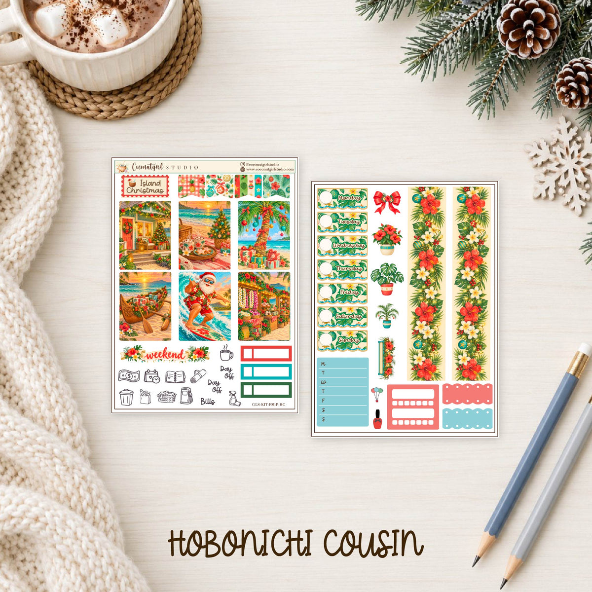 Island Christmas Planner Sticker Kit | Tropical Holiday Stickers | Mele Kalikimaka