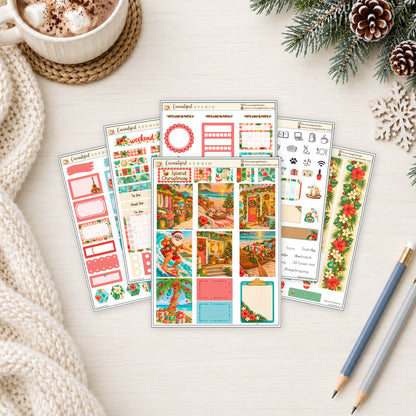 Island Christmas Planner Sticker Kit | Tropical Holiday Stickers | Mele Kalikimaka