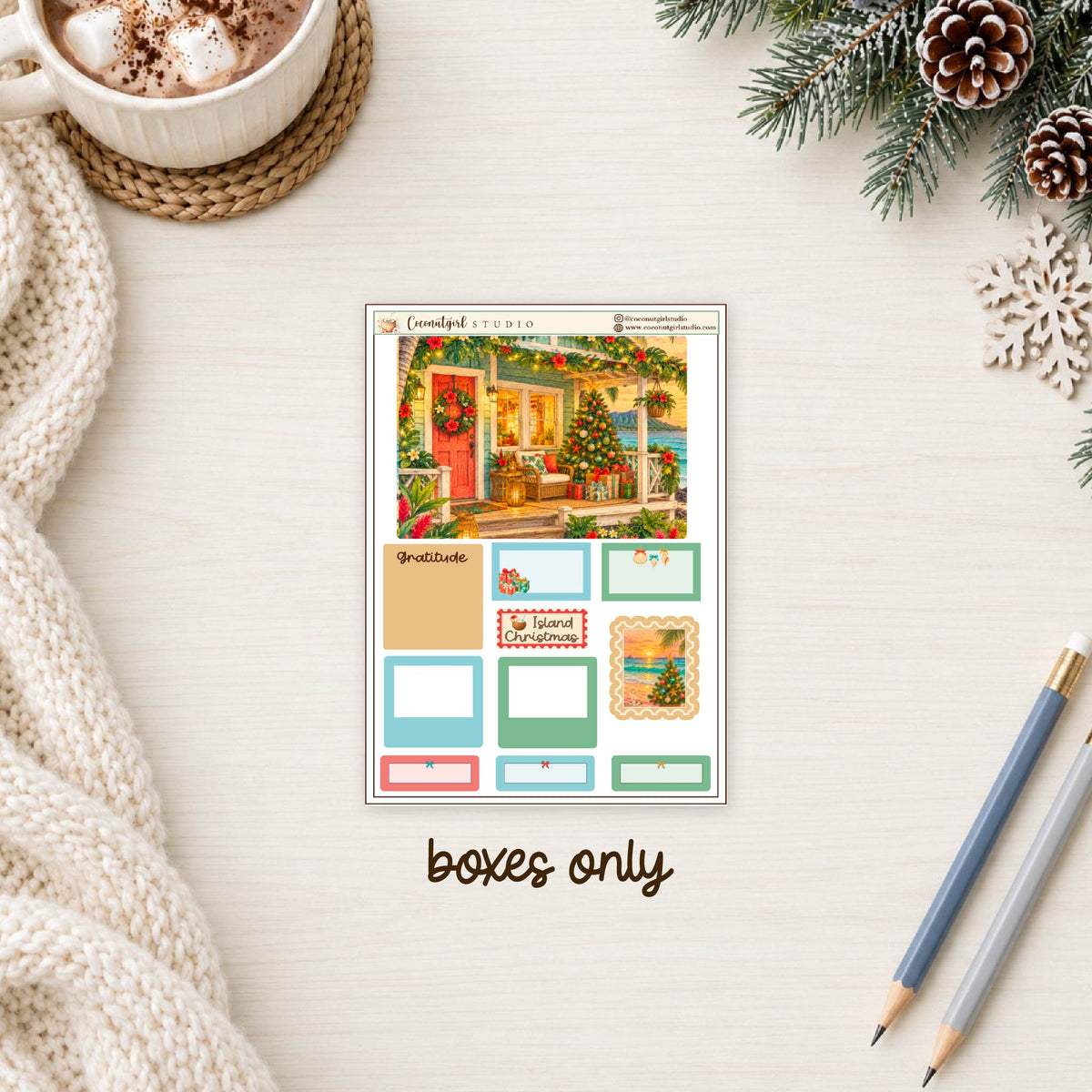 Island Christmas Planner Sticker Kit | Tropical Holiday Stickers | Hobonichi Techo A6