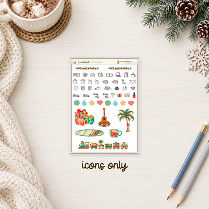 Island Christmas Planner Sticker Kit | Tropical Holiday Stickers | Hobonichi Techo A6