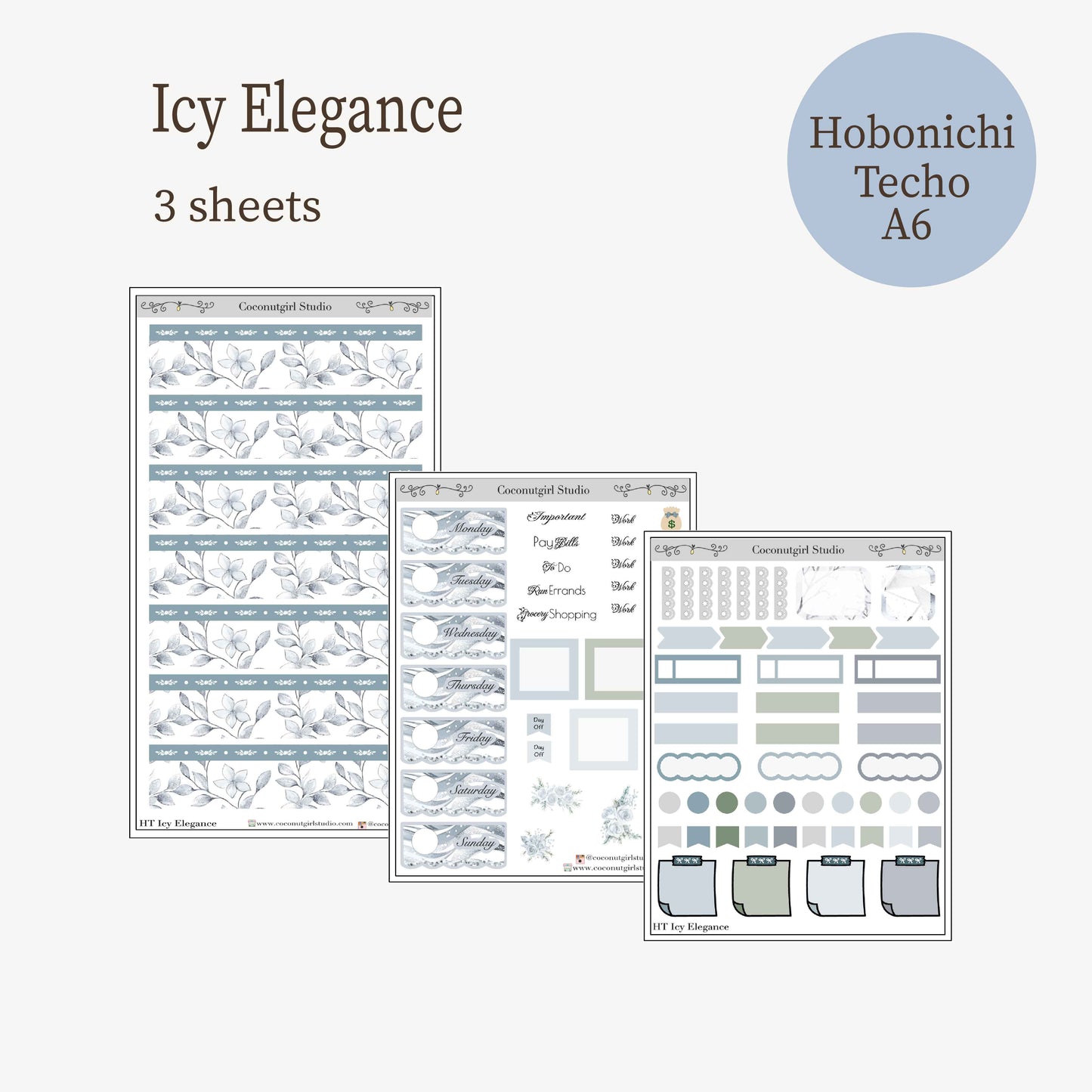 Icy Elegance | Hobonichi techo A6  Winter Weekly Planner Sticker Kit