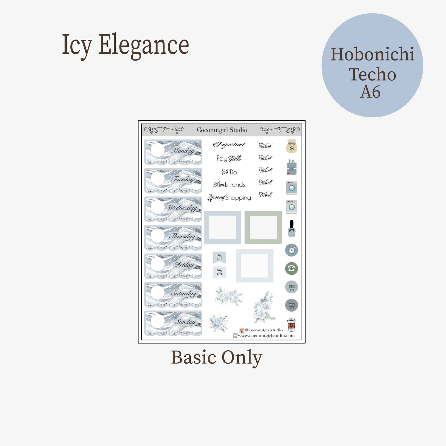 Icy Elegance | Hobonichi techo A6  Winter Weekly Planner Sticker Kit
