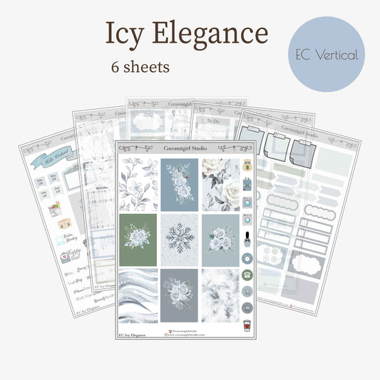 Icy Elegance | 6-Sheet Essential Winter Weekly Planner Sticker Kit