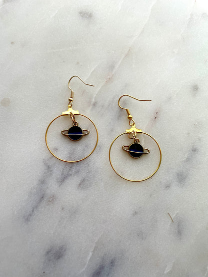 Planet Brass Hoop Earrings – Cosmic Boho Solar System Jewelry