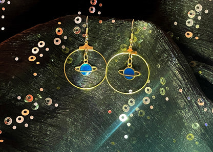 Planet Brass Hoop Earrings – Cosmic Boho Solar System Jewelry