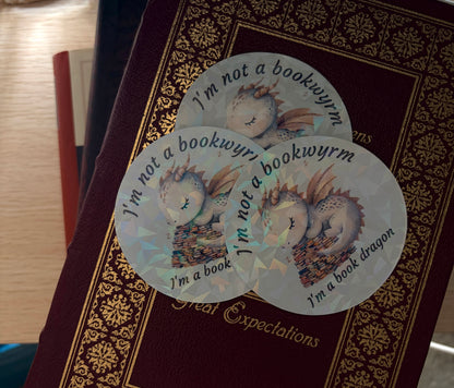 Cute Dragon Book Sticker, Dragon with Books Die Cut Sticker, Book Lover Gift Idea - I'm Not a Bookwyrm Vinyl Decal -Reader Gift for Kindle, Laptop, and Water Bottles