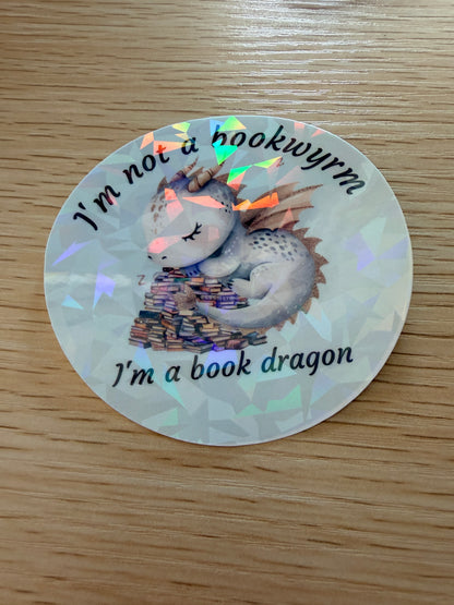 Cute Dragon Book Sticker, Dragon with Books Die Cut Sticker, Book Lover Gift Idea - I'm Not a Bookwyrm Vinyl Decal -Reader Gift for Kindle, Laptop, and Water Bottles