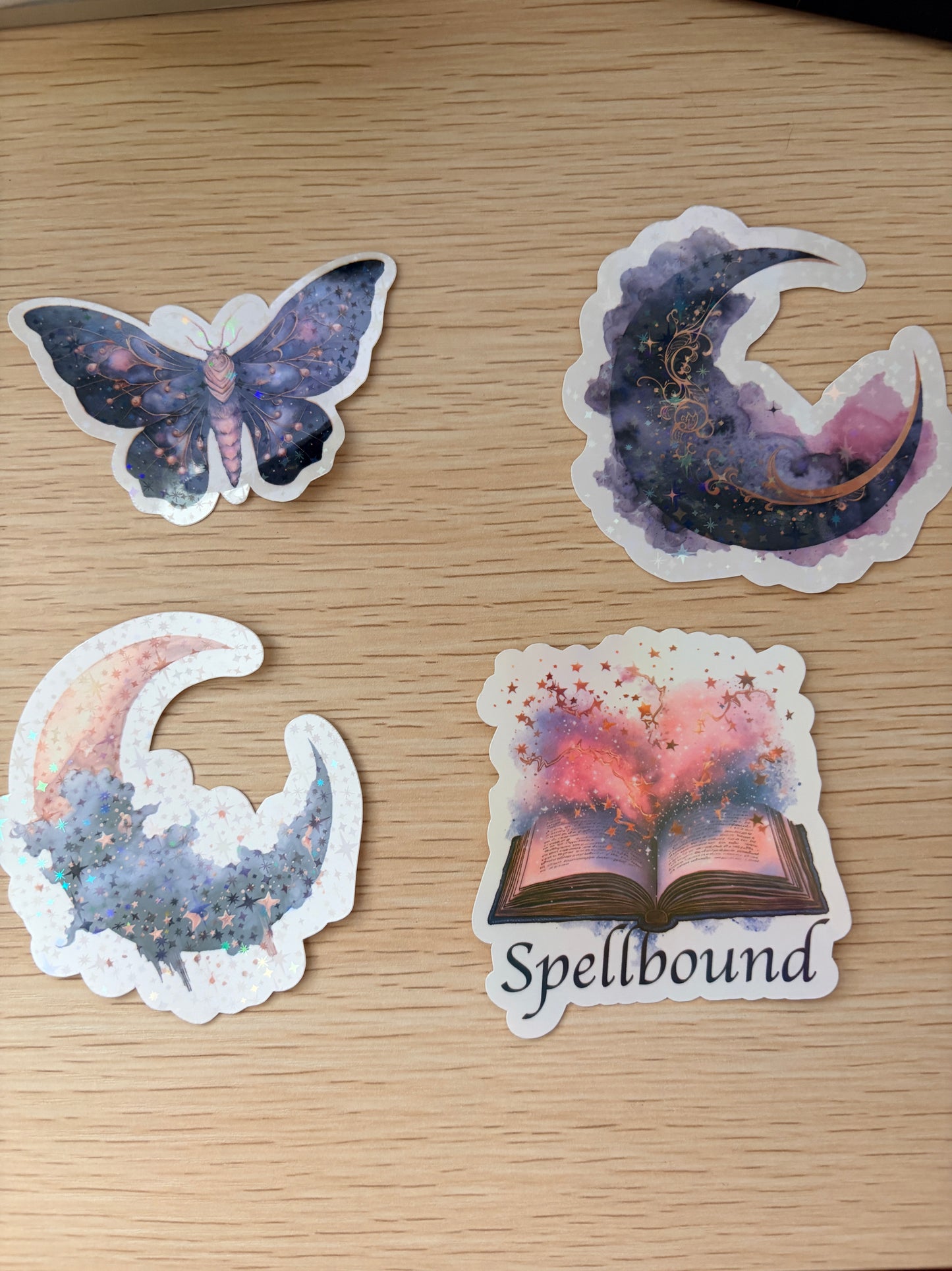 Spellbound Celestial Stickers - Holographic Moon, Book, & Butterfly Die-Cuts