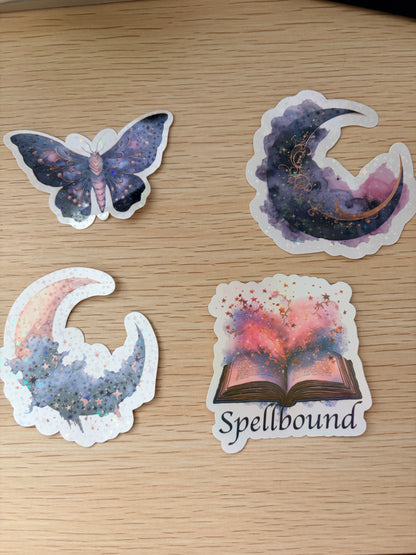 Spellbound Celestial Stickers - Holographic Moon, Book, & Butterfly Die-Cuts