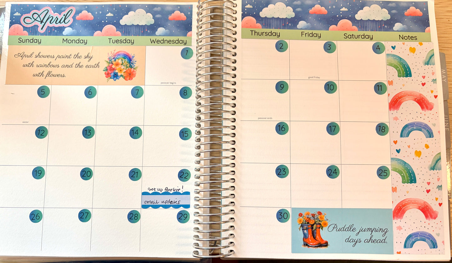 April Monthly Overview Sticker Kit | Spring Rainbows Planner Stickers | Cloud & Rain Weekly Header Kit | EC Vertical Monthly Kit | April Planner Stickers