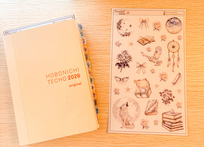 Neutral Aesthetic Clear Sticker Sheet – Celestial, Books & Floral Planner Stickers Starlit Serenade