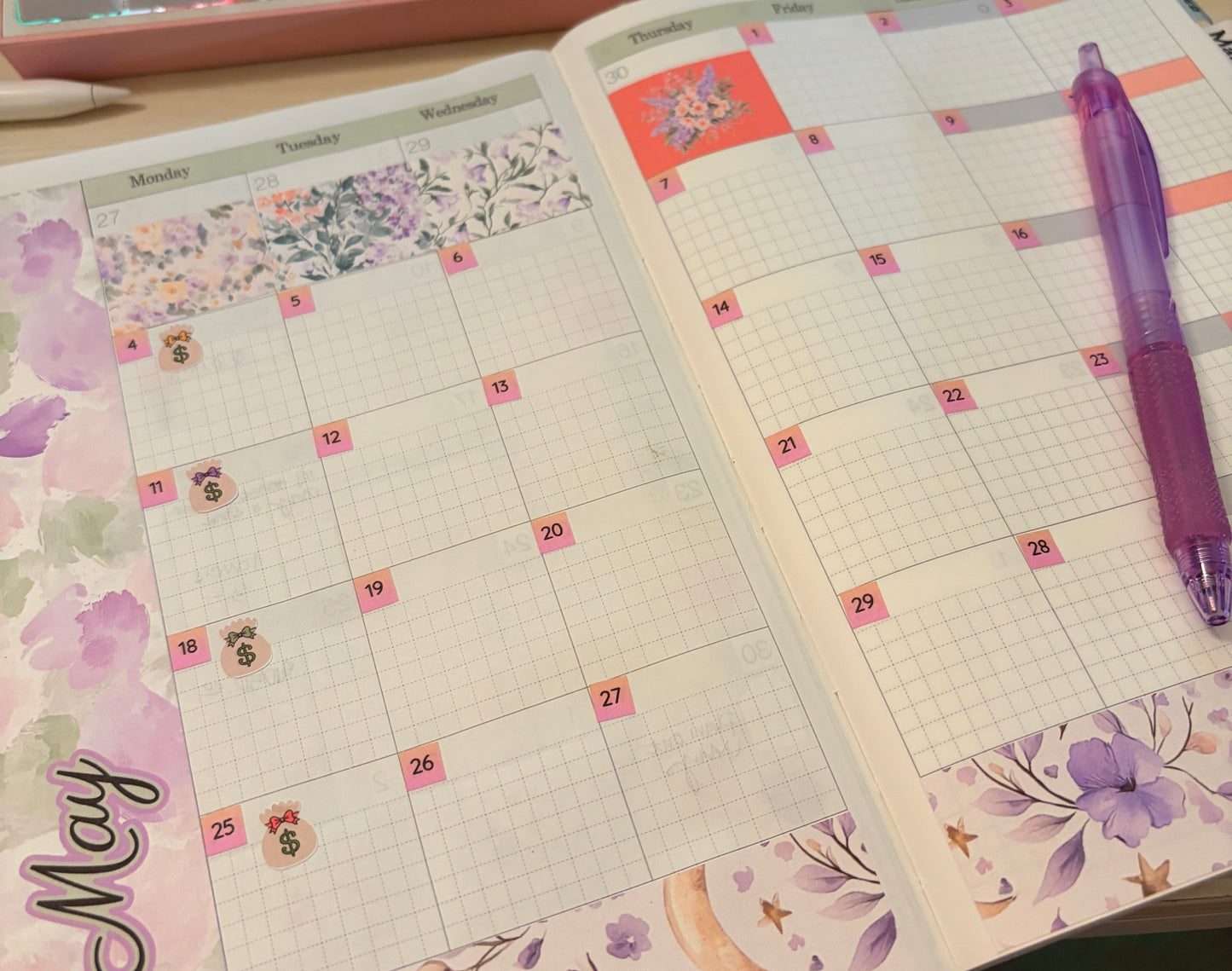 May Monthly Overview Kit | Floral EC Vertical Planner Stickers | Hobonichi Cousin | Hobonichi Weeks | Hobonichi Techo A6