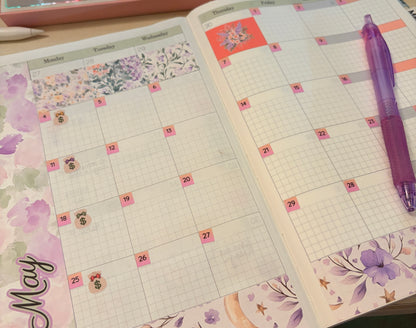May Monthly Overview Kit | Floral EC Vertical Planner Stickers | Hobonichi Cousin | Hobonichi Weeks | Hobonichi Techo A6
