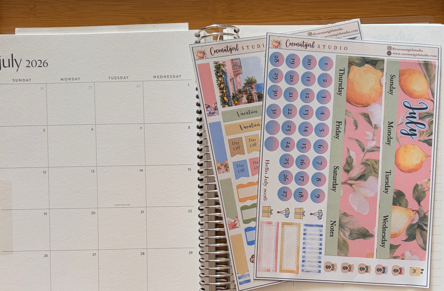 July 2026 Monthly Overview Kit |  Summer Lemon Planner Stickers