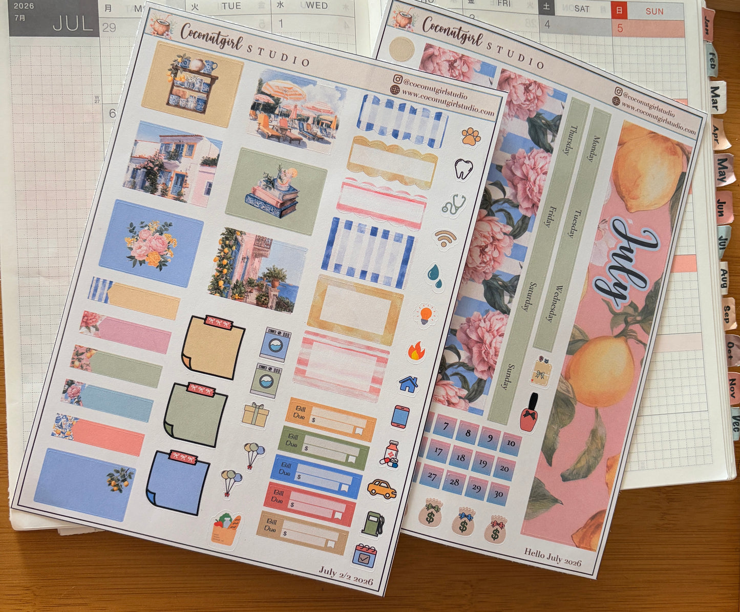 July 2026 Monthly Overview Kit |  Summer Lemon Planner Stickers