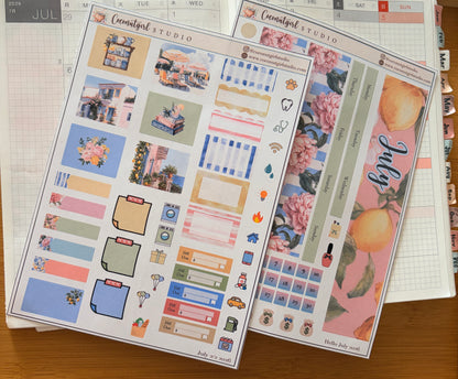 July 2026 Monthly Overview Kit |  Summer Lemon Planner Stickers