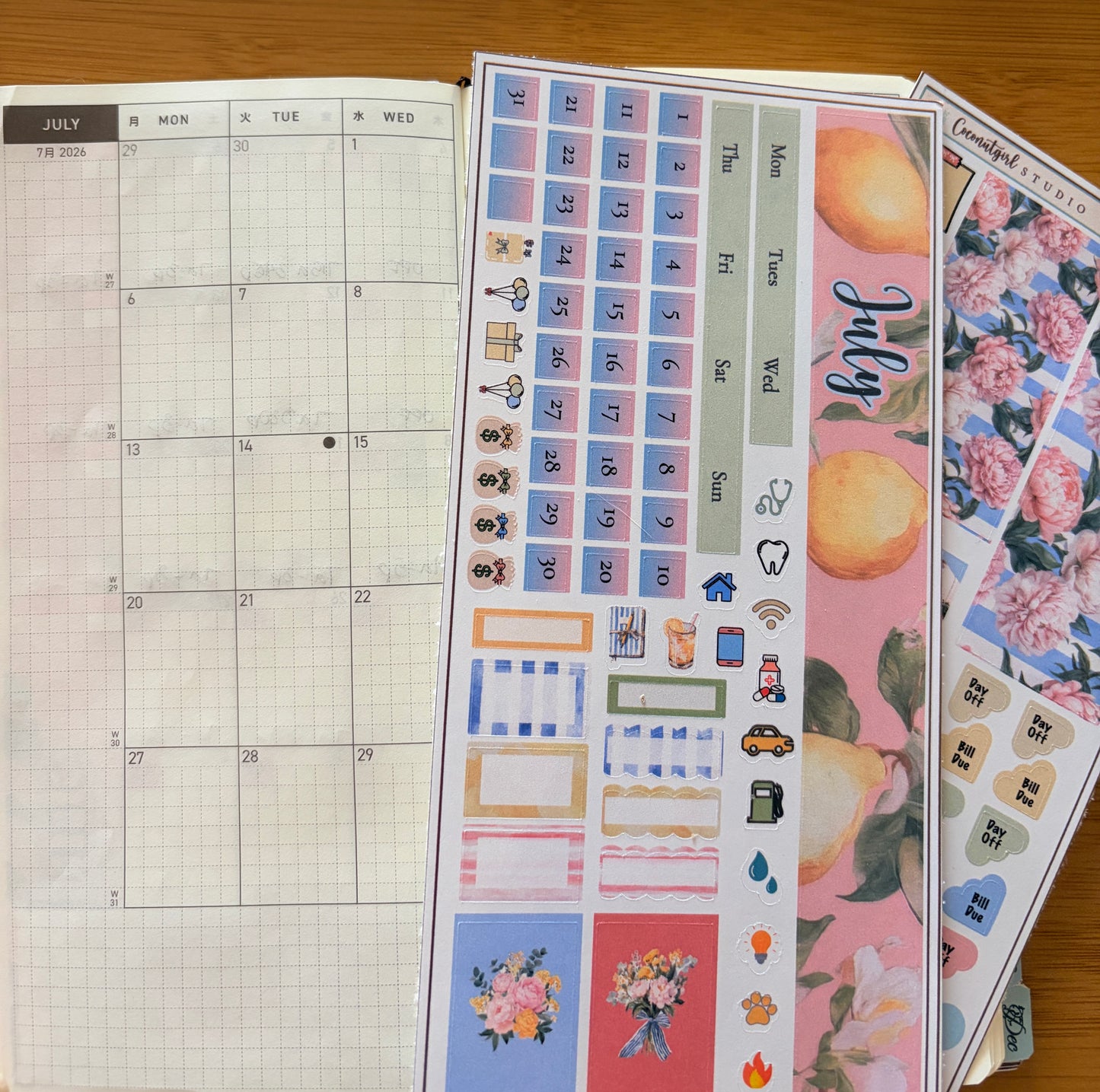 July 2026 Monthly Overview Kit |  Summer Lemon Planner Stickers