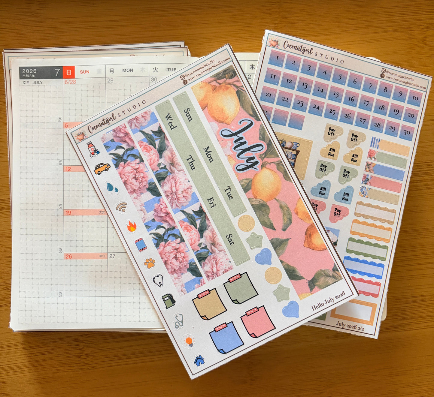 July 2026 Monthly Overview Kit |  Summer Lemon Planner Stickers