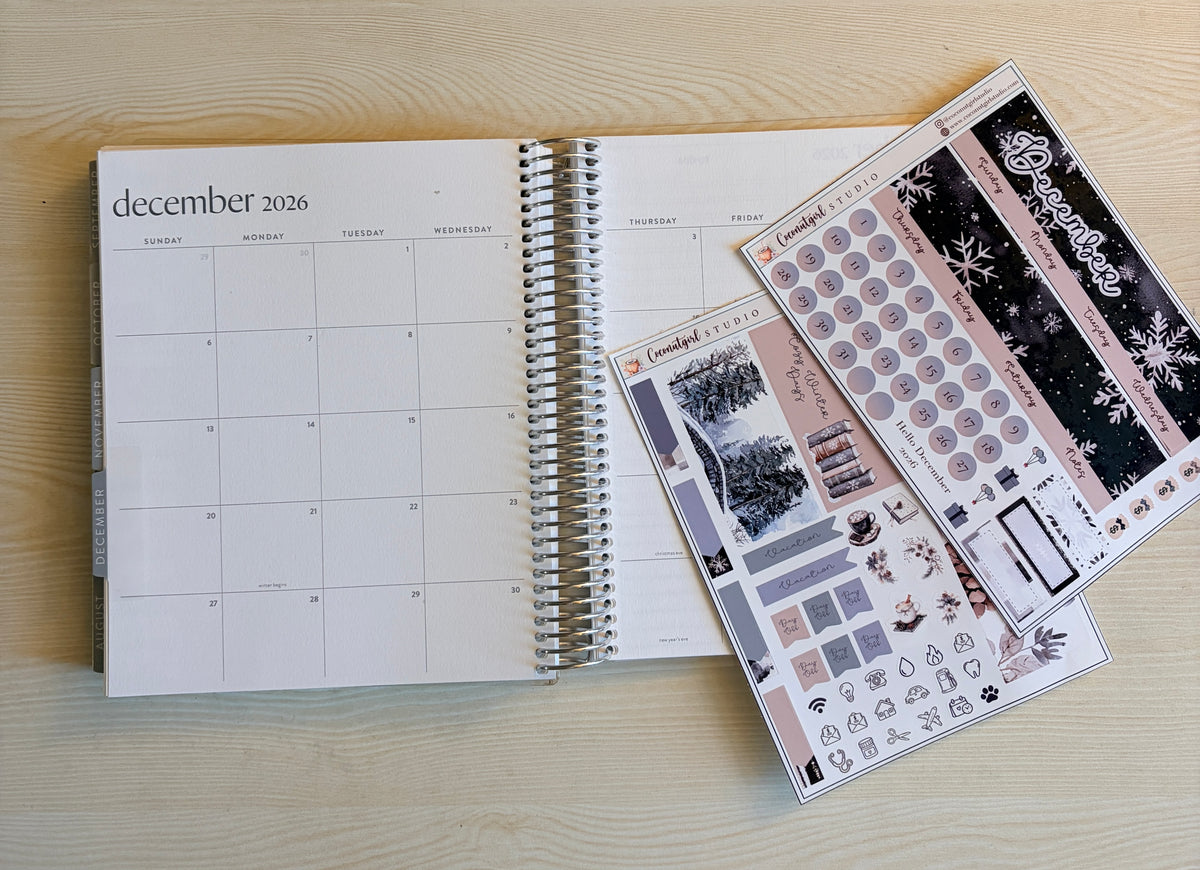 December Monthly Overview Planner Sticker Kit | Cozy Winter & Snowflakes