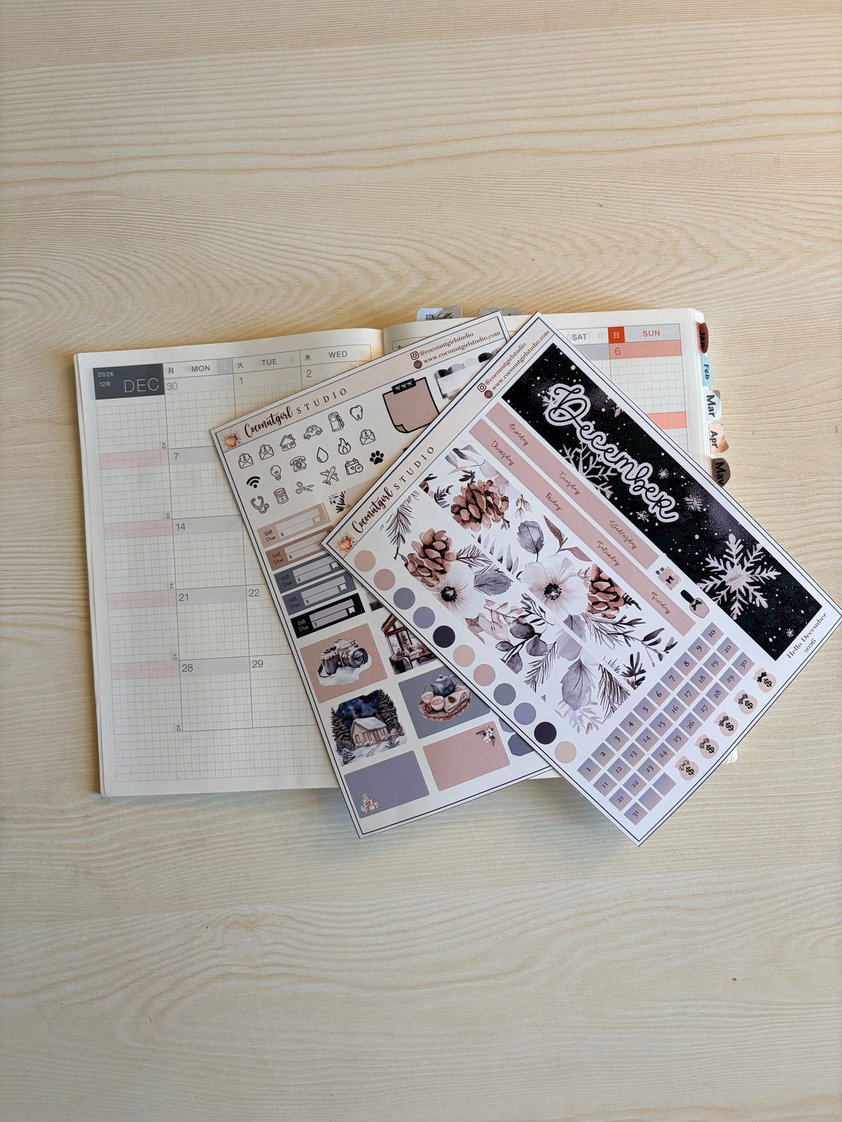December Monthly Overview Planner Sticker Kit | Cozy Winter & Snowflakes