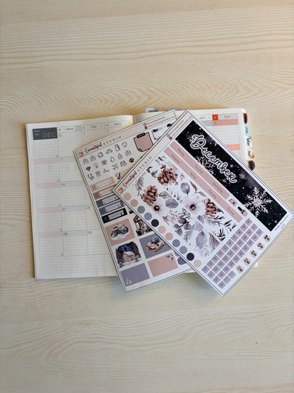 December Monthly Overview Planner Sticker Kit | Cozy Winter & Snowflakes