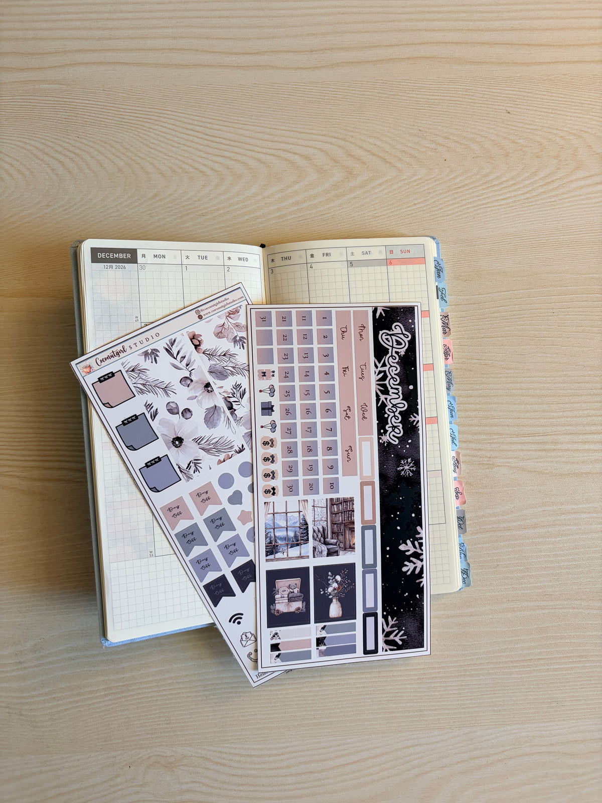 December Monthly Overview Planner Sticker Kit | Cozy Winter & Snowflakes