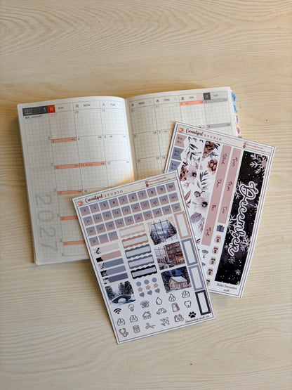 December Monthly Overview Planner Sticker Kit | Cozy Winter & Snowflakes