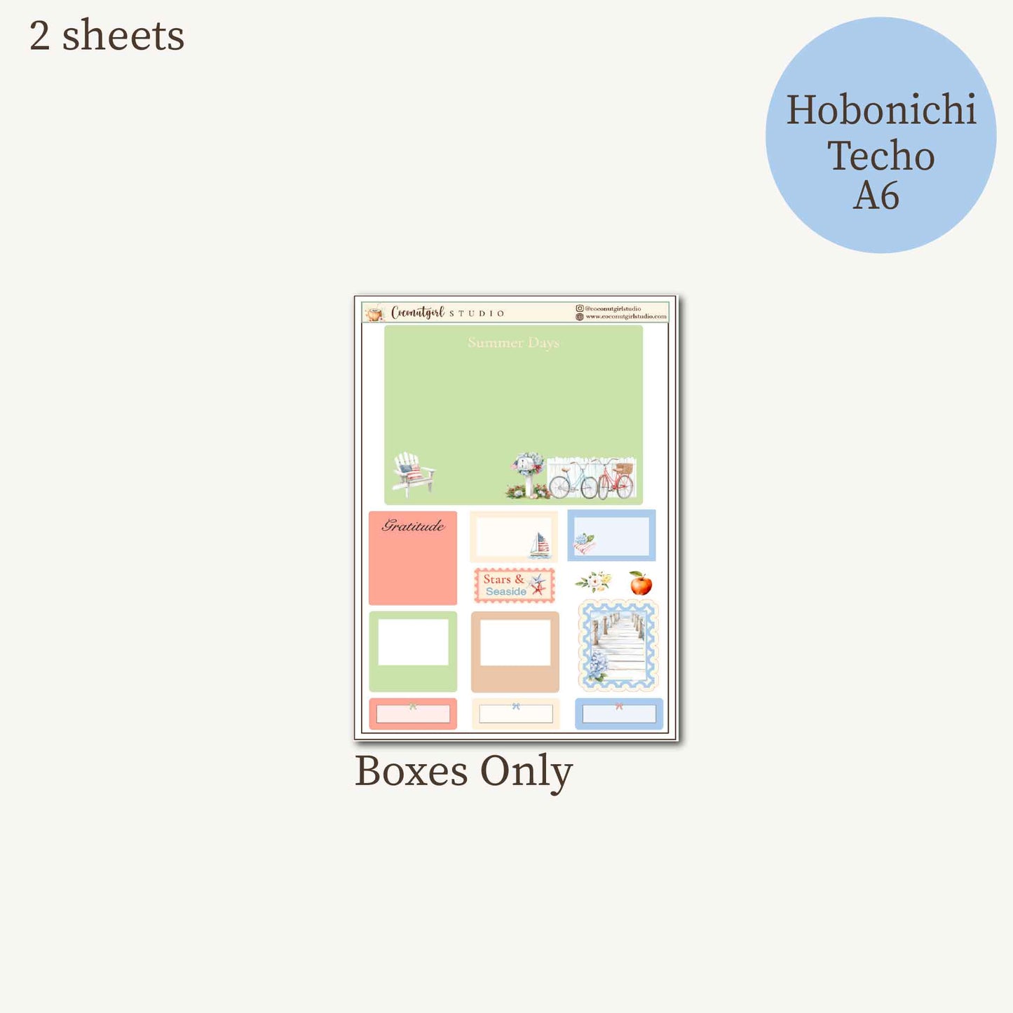 Stars & Seaside | Coastal Summer Planner Sticker Kit | Hobonichi Techo A6