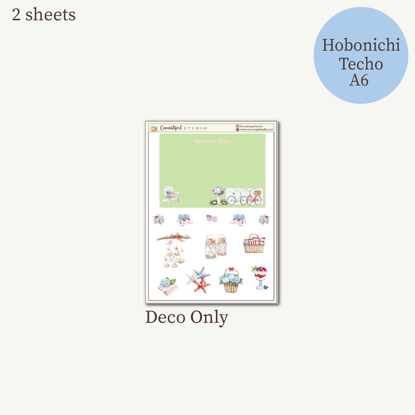 Stars & Seaside | Coastal Summer Planner Sticker Kit | Hobonichi Techo A6