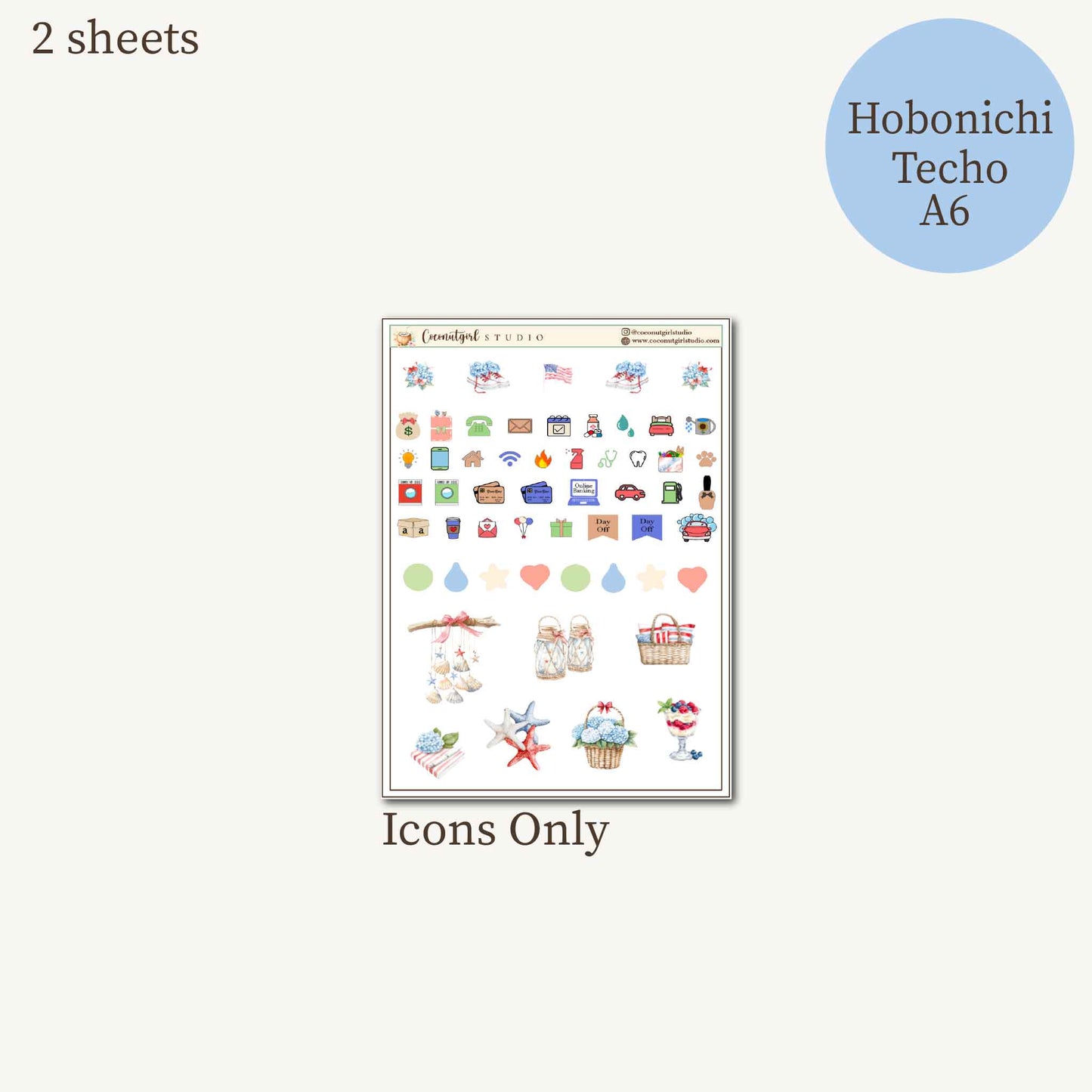 Stars & Seaside | Coastal Summer Planner Sticker Kit | Hobonichi Techo A6
