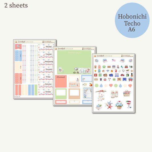 Stars & Seaside | Coastal Summer Planner Sticker Kit | Hobonichi Techo A6