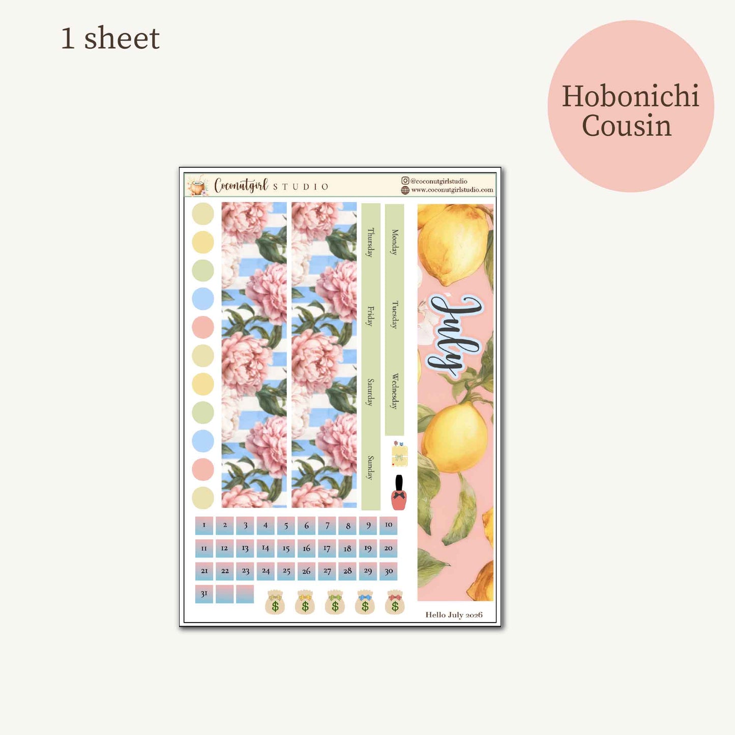 July 2026 Monthly Overview Kit |  Summer Lemon Planner Stickers